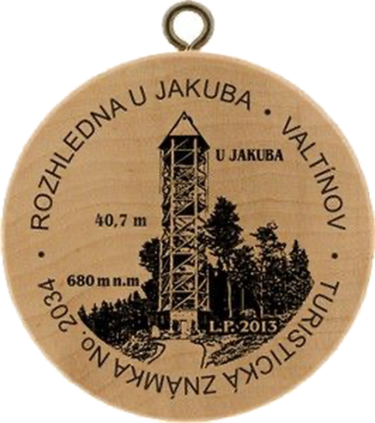 Dřevěná turistická známka č. 2034 Rozhledna U Jakuba